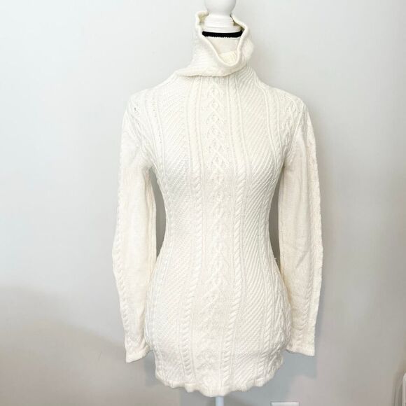 Women's Ivory Long Sleeve Turtleneck Cable Knit Sweater Size 6-10 - Picture 5 of 7